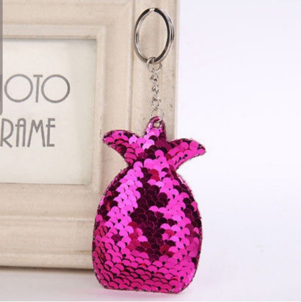 Fushia Sequin Pineapple Keychain